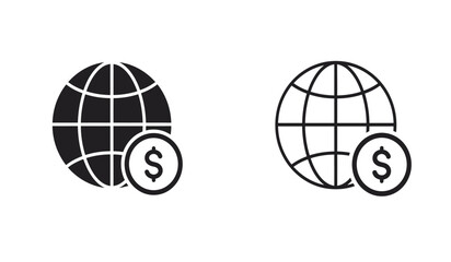 Global Finance Icons Set Globe with Dollar Sign and Simple Globe