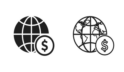 Global Finance Icons Set Globe with Dollar Sign