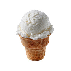 Delicious vanilla ice cream scoop in a crispy waffle cone, perfect for refreshing summer treats, delicious desserts and satisfying cravings.