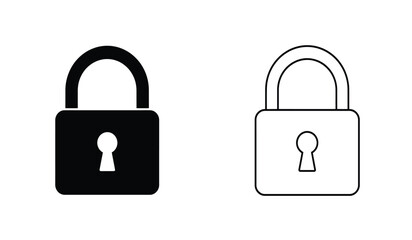 Simple Padlock Icons Black and Outline Styles