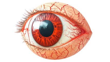 A diabetic patient's eye symbolizing the risks of diabetes on white background