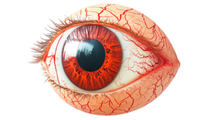A diabetic patient's eye symbolizing the risks of diabetes on white background