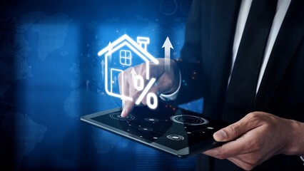 Real estate investment profit illustration showing rising house value, property return, and real...