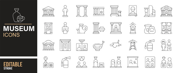 Museum Icons Depicting Buildings, Sculptures, and Ancient Artifacts for Design Projects