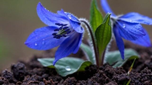 Close-Up View of Blue Common Hepatica Flower