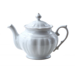 Elegant white porcelain teapot with a classic design, suitable for serving tea, adding a touch of sophistication to any table setting.