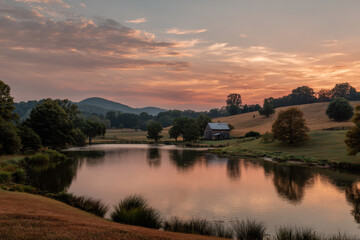 capture serene beauty of summer sunsets and sunrises over rural landscape where vibrant colors of sky blend