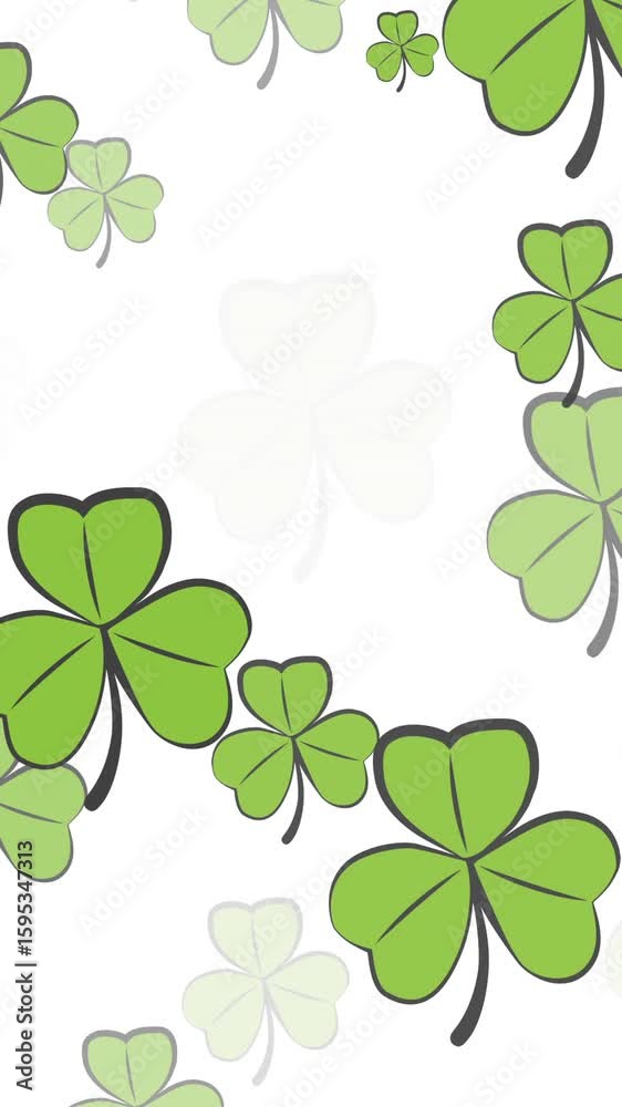 Poster Digital animation of multiple clover leaves floating against white background