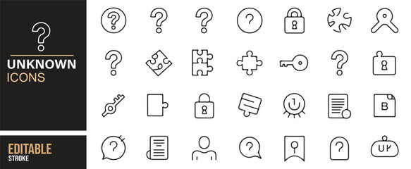 Icon Collection Featuring Security, Exploration, and Uncertainty Symbols