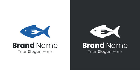 Creative Fish With Fork Inside For Seafood Restaurant Business Logo Design