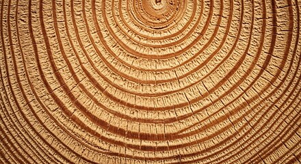 Naklejka premium Detailed close-up of a cut tree trunk showing growth rings and natural texture and aging process