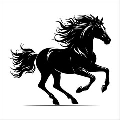 Black silhouette of a galloping horse in white background
