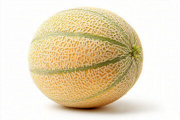  Round cantaloupe melon with netted skin and vertical ridges