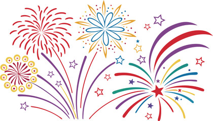 Big set of various fireworks with brightly shining sparks. Colorful pyrotechnics show. Realistic fireworks celebration isolated vector illustration. a realistic and colorful vector illustration