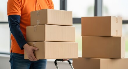 An authentic photograph of a delivery person handling boxes