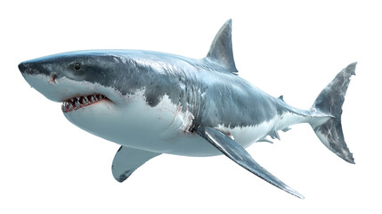 Obraz premium Majestic great white shark swimming with sharp teeth and fins isolated on transparent background
