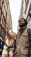 Fototapeta premium A man holding a dog in his arms
