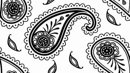 black and white vector paisley all over seamless pattern
