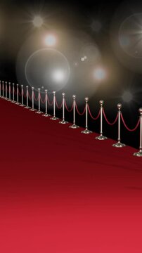 Animation of red carpet at fashion show, on black background
