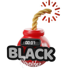 Black November with temporary discount bomb. 3d illustration.
