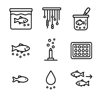 Cyrillic icon aquaponics isolated any tank vector fish emojis breeding no