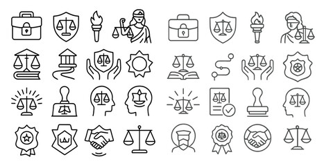 Collection of symbols representing the legal system, such as a gavel, a book, a pen, and a shield. These icons convey the importance of justice and the role of the law in society