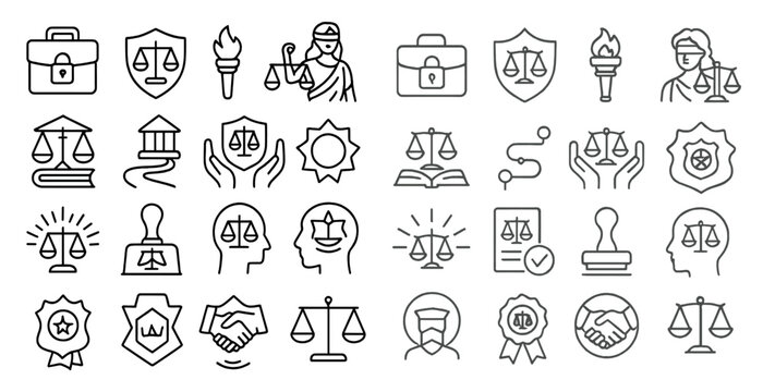 Collection of symbols representing the legal system, such as a gavel, a book, a pen, and a shield. These icons convey the importance of justice and the role of the law in society
