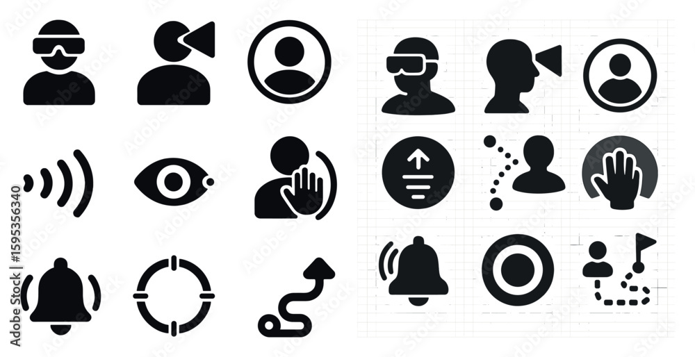 Leinwandbilder Set of icons for a computer game. The icons include a person with a headset, a person with a camera, a person with a hand on a button, and a person with a hand on a microphone