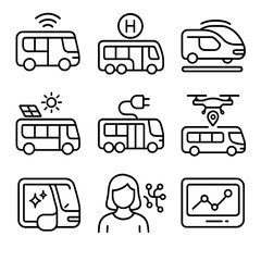 Glass icons autonomous icon route dynamic futuristic fuel vector assistant drone bus