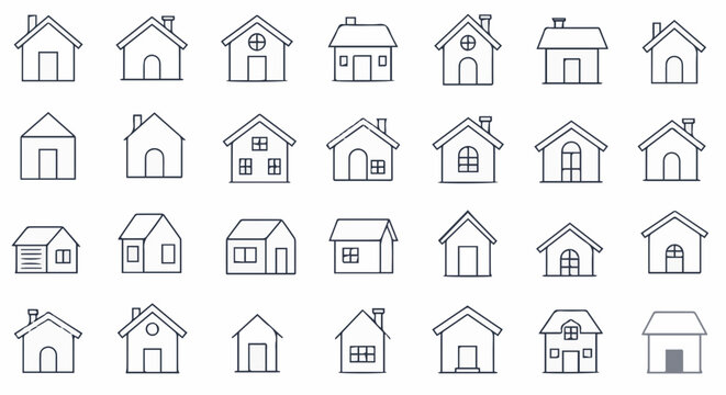 Collection of house icon outlines, ideal for architectural and real estate themes