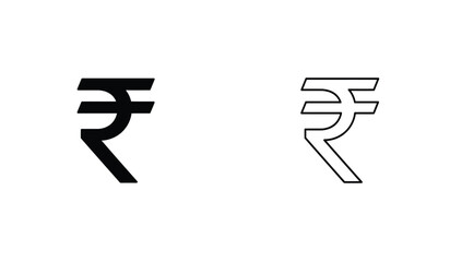Obraz premium Indian Rupee Symbol in Solid Black and Outline Style on White Background