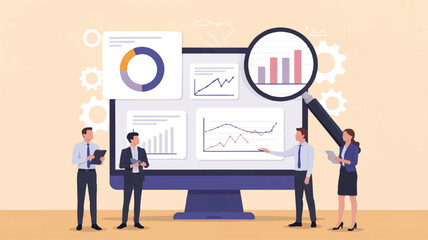 Fototapeta premium A flat design illustration of a business analytics dashboard scene .