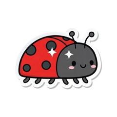 Obraz premium Cute cartoon ladybug with red shell and black spots, smiling with sparkling eyes.