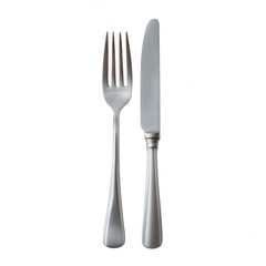 Knife and fork placed side by side on a clean surface, perfect for dining. This image showcases essential cutlery for meal preparation and serving.