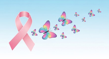 Fototapeta premium Pink Ribbon Butterflies Symbolize Hope Courage Strength and Awareness for Breast Cancer Support
