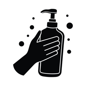 black hand sanitizing bottle clip art preview