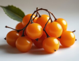 Bunch of vibrant orange sea buckthorn berries with soft glow.