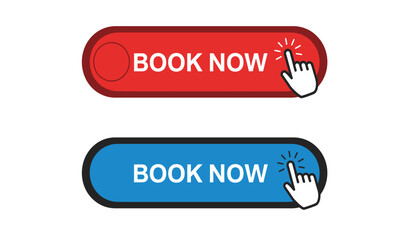 Two Book Now Buttons with Hand Cursor in Red and Blue