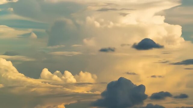 A view of a dynamic sky filled with clouds of varying shades