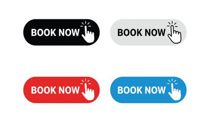 Colorful Book Now Buttons with Hand Icon for Website or Application