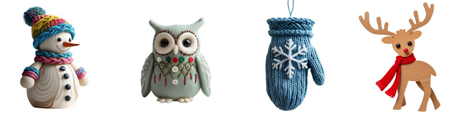 Collage of Christmas decorations on transparent background
