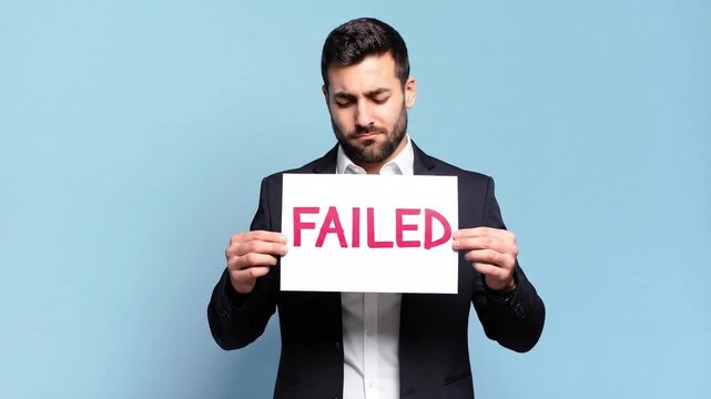 Businessman Holding "FAILED" Sign &ndash; Concept of Mistake, Rejection, or Disappointment