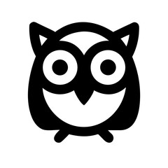 Owl Icon with Wide Eyes Adorable Bird Graphic for Vector Design Projects - Black and White Owl with Expressive Gaze for Nature, Wildlife, and Animal Themes