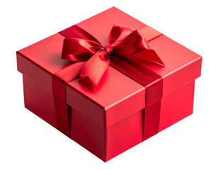 Obraz premium Festive Red Gift Box with Ribbon, Tilted Top-Down Perspective, Isolated