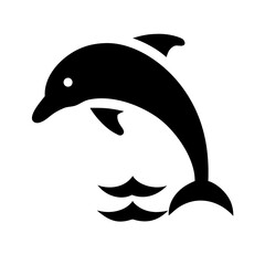 Graceful Dolphin Leaping Icon Simple Black Silhouette on White Background, Ideal for Marine Life Designs, Ocean Themed Graphics, and Nautical Visuals - Vector Illustration