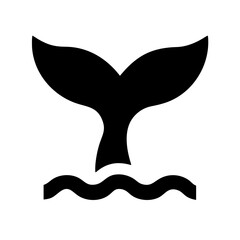 Whale Tail Icon Marine Life Symbol with Ocean Wave Silhouette for Nautical Designs and Ocean Conservation Projects.