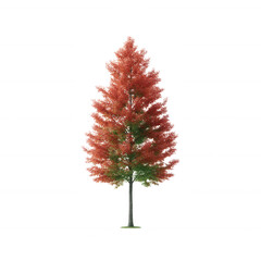 Vibrant red and green artificial tree with a fluffy appearance, designed for decorative purposes, isolated on a white background.