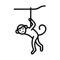 Monkey Hanging Icon Playful Animal Silhouette for Design, Simple Line Art of Primate Swinging, Cartoon Drawing of Monkey Hanging, Jungle Animal Graphic Element, Funny Monkey