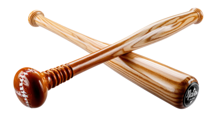 Baseball Bats: The image showcases two wooden baseball bats, the equipment of baseball, carefully crossed against a neutral background, highlighting the sport and its equipment