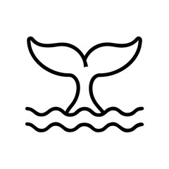 Whale Tail Icon Design Simple Line Art of Ocean Creature Diving, Water Ripples, Minimalist Style for Nautical Themes & Marine Life